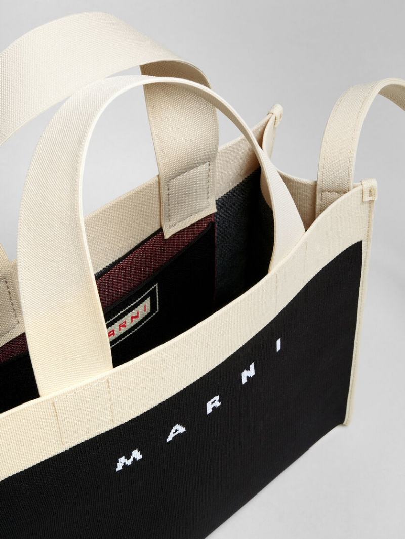 Marni Small Shopping Bag Jacquard Negros Blancos | MXCIF53888