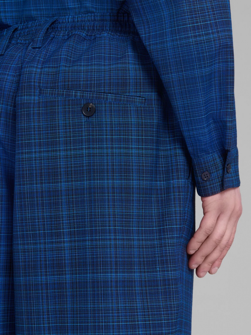 Marni Stretch Cintura Trousers In Checked Light Lana Azules Azules | MXDFL49223