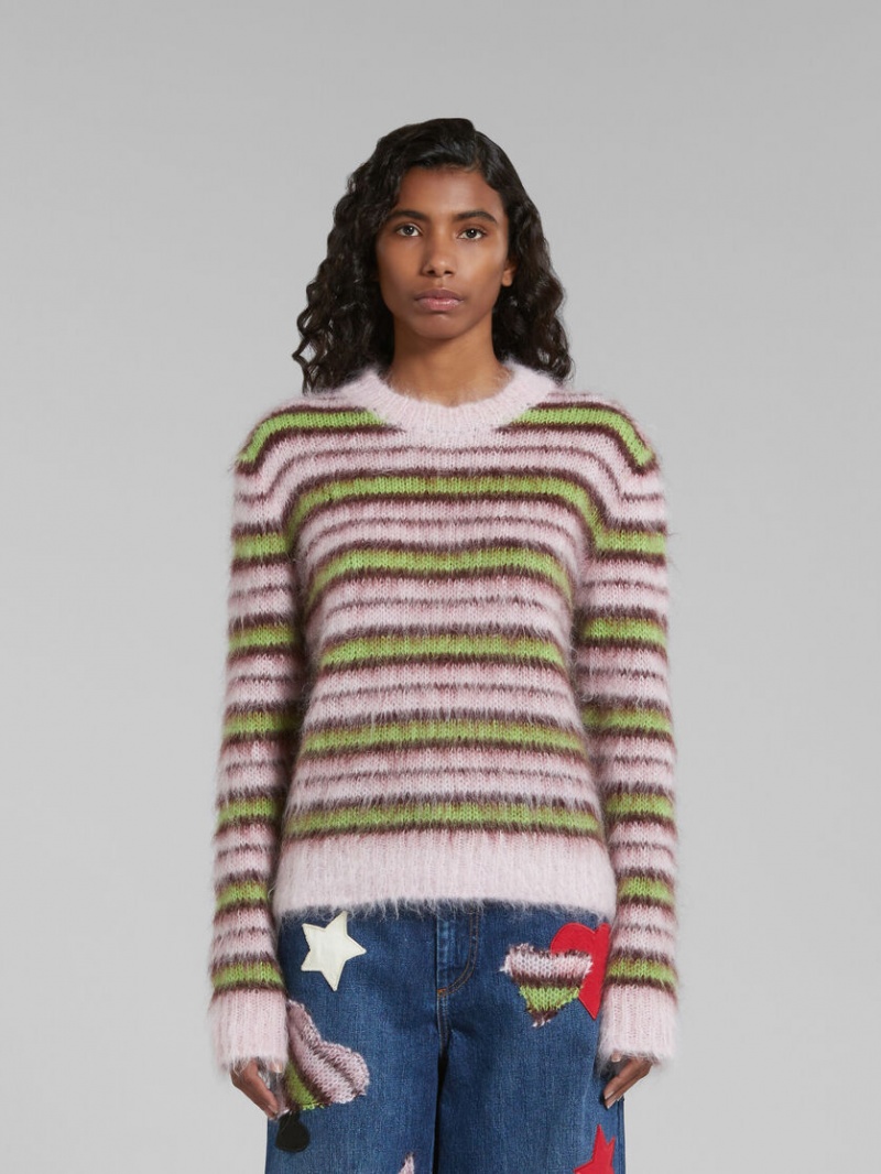Marni Stripes Mohair And Lana Sueter Rosas Verdes | UMXTG56597