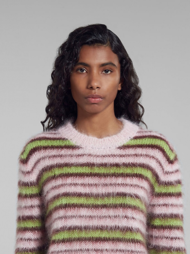 Marni Stripes Mohair And Lana Sueter Rosas Verdes | UMXTG56597