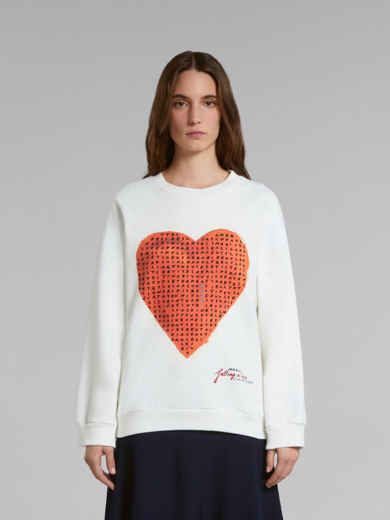 Marni Sweatshirt With Wordsearch Heart Print Blancos | EMXVG26666