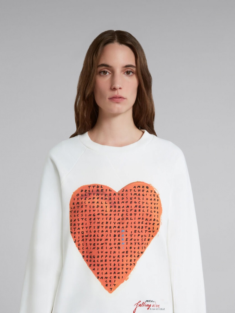 Marni Sweatshirt With Wordsearch Heart Print Blancos | EMXVG26666