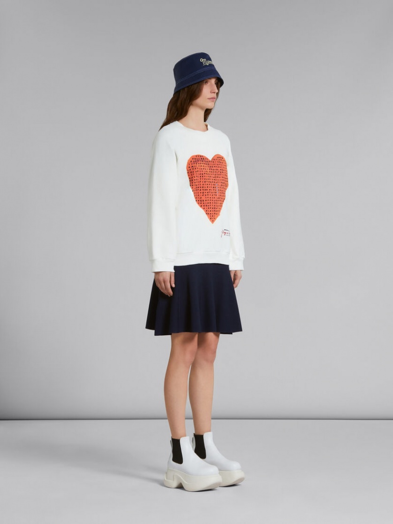 Marni Sweatshirt With Wordsearch Heart Print Blancos | EMXVG26666