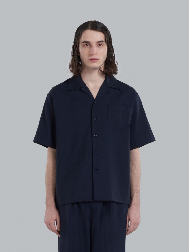 Marni Tropical Lana Bowling Shirt Azules Oscuro | MXCVG18419