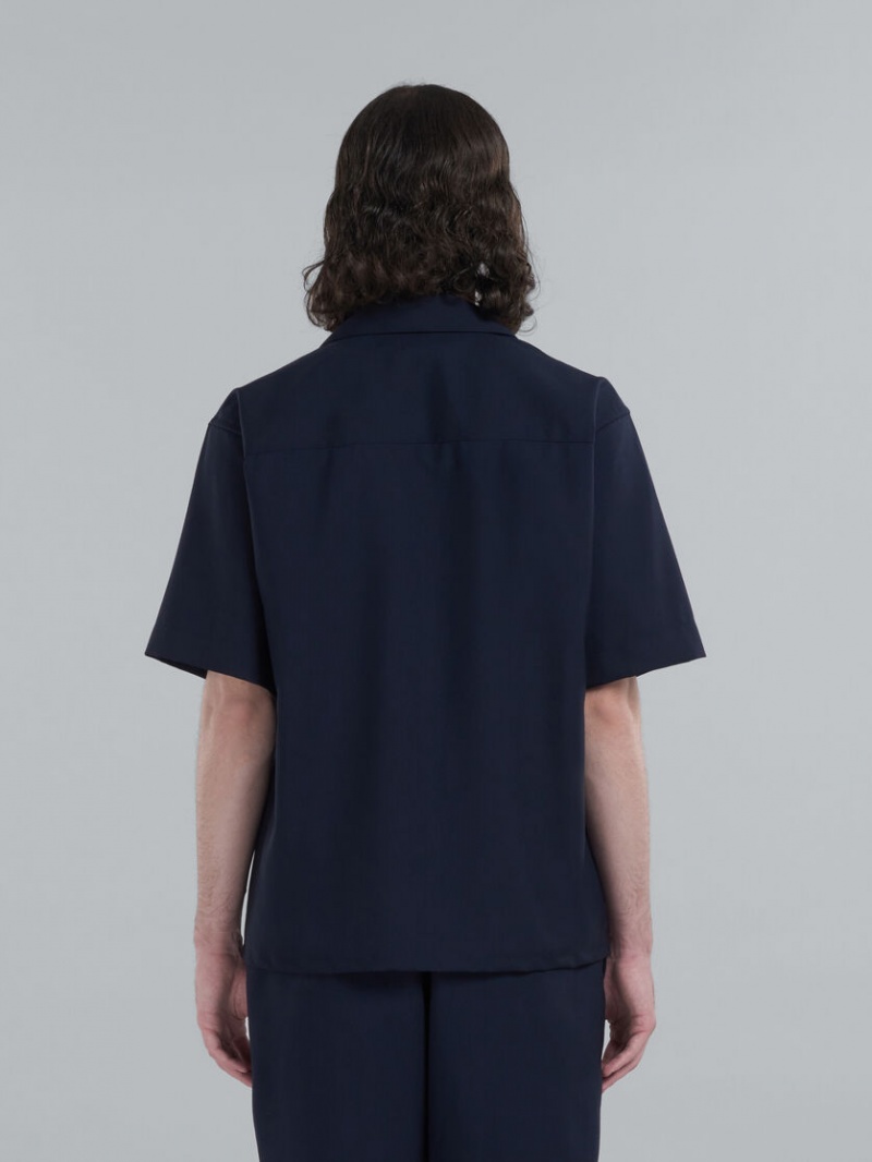Marni Tropical Lana Bowling Shirt Azules Oscuro | MXCVG18419