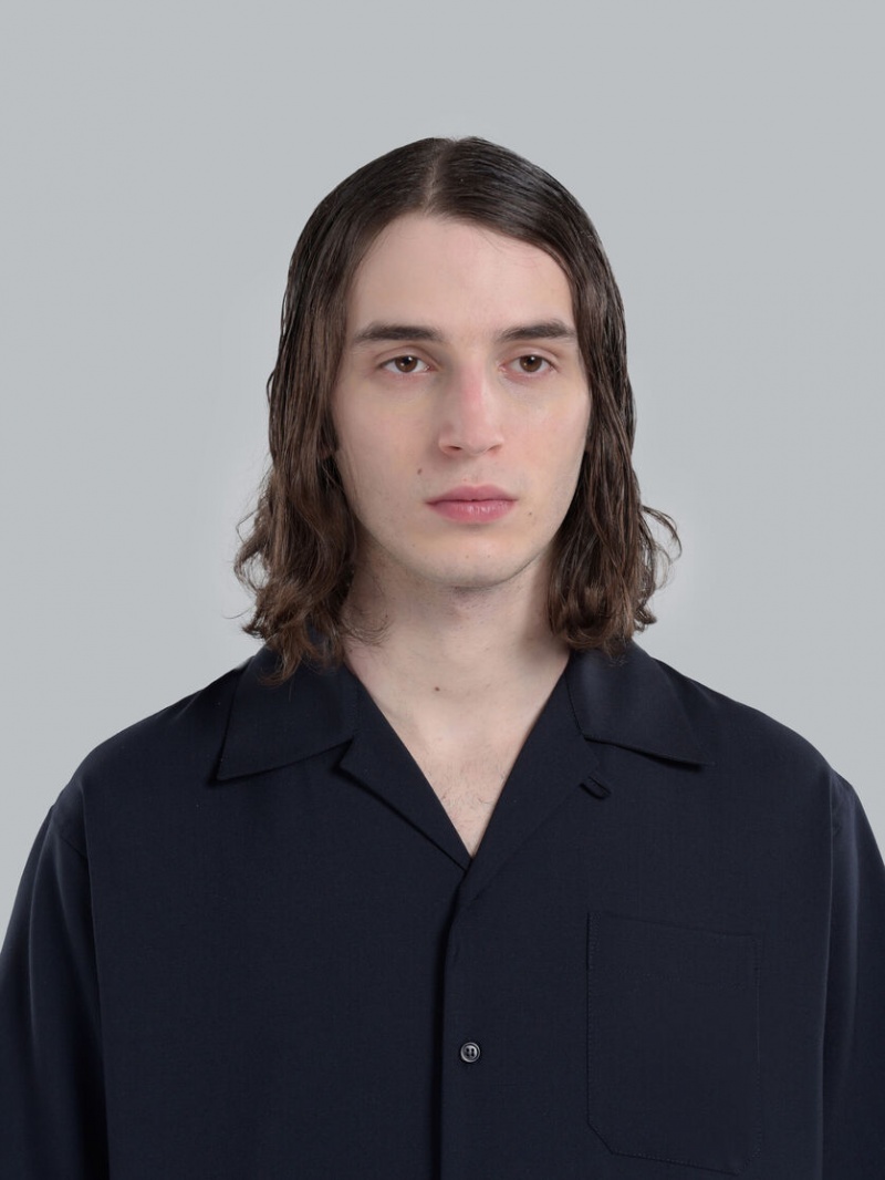 Marni Tropical Lana Bowling Shirt Azules Oscuro | MXCVG18419