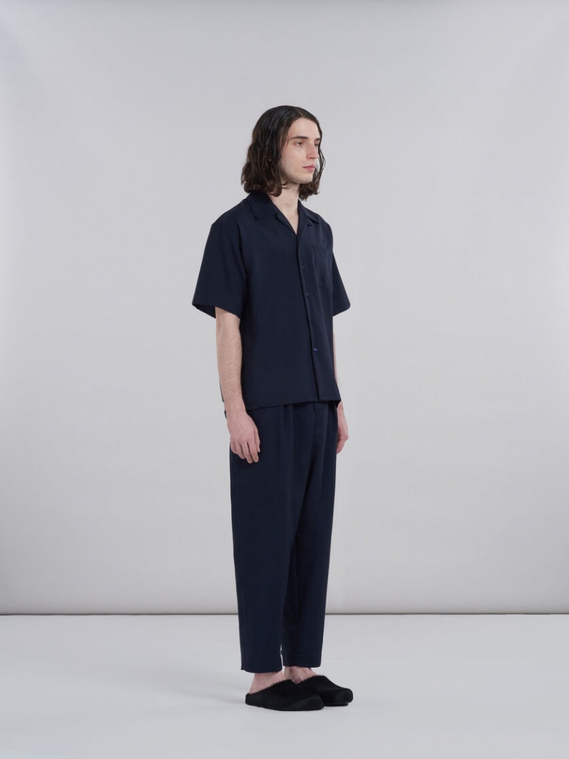 Marni Tropical Lana Bowling Shirt Azules Oscuro | MXCVG18419