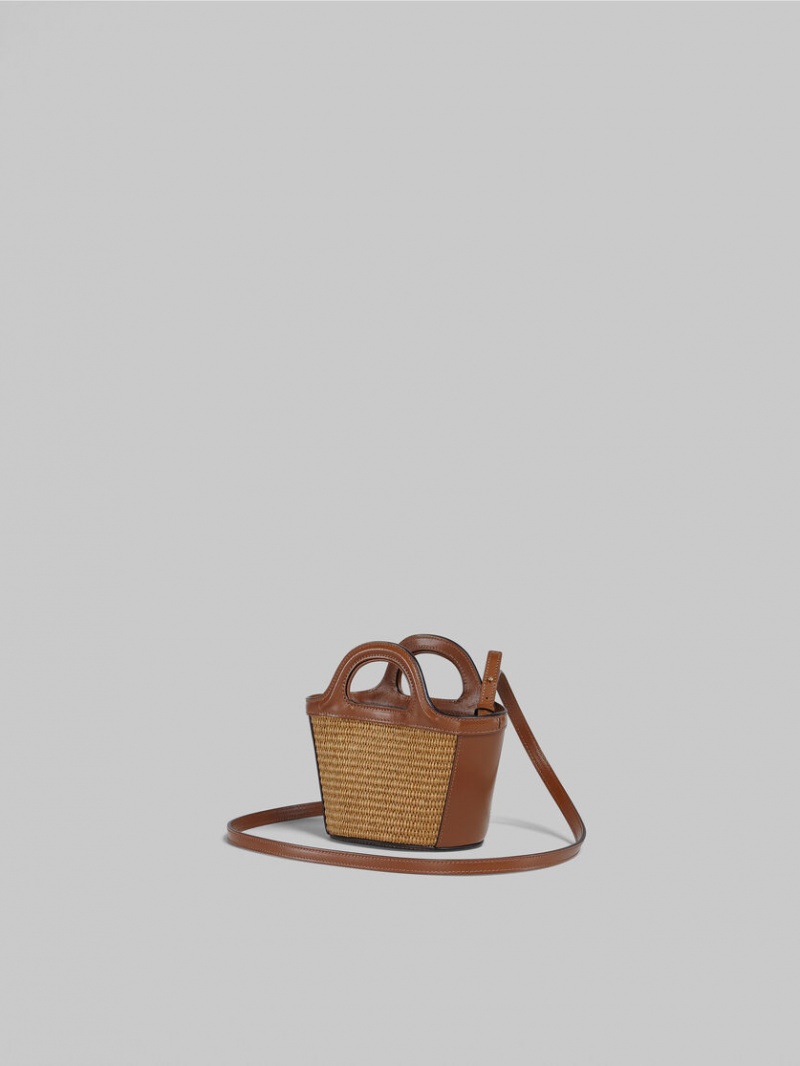Marni Tropicalia Micro Bag Cuero And Raffia Marrom | FMXHY54265