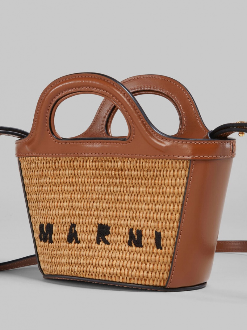 Marni Tropicalia Micro Bag Cuero And Raffia Marrom | FMXHY54265