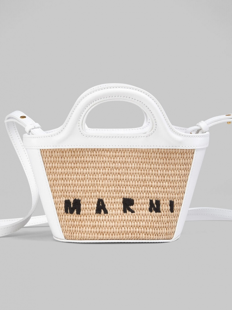 Marni Tropicalia Micro Bag Cuero And Raffia Blancos | QMXUV55194