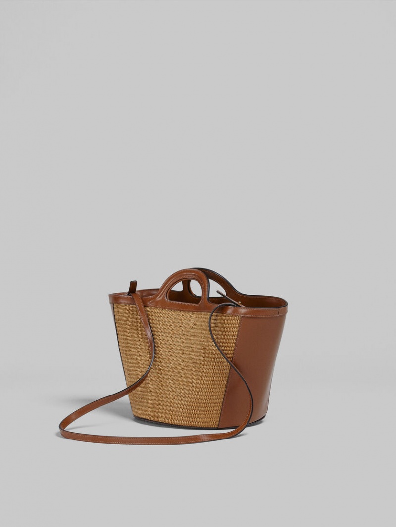 Marni Tropicalia Small Bag Cuero And Raffia Marrom | QMXUV50193