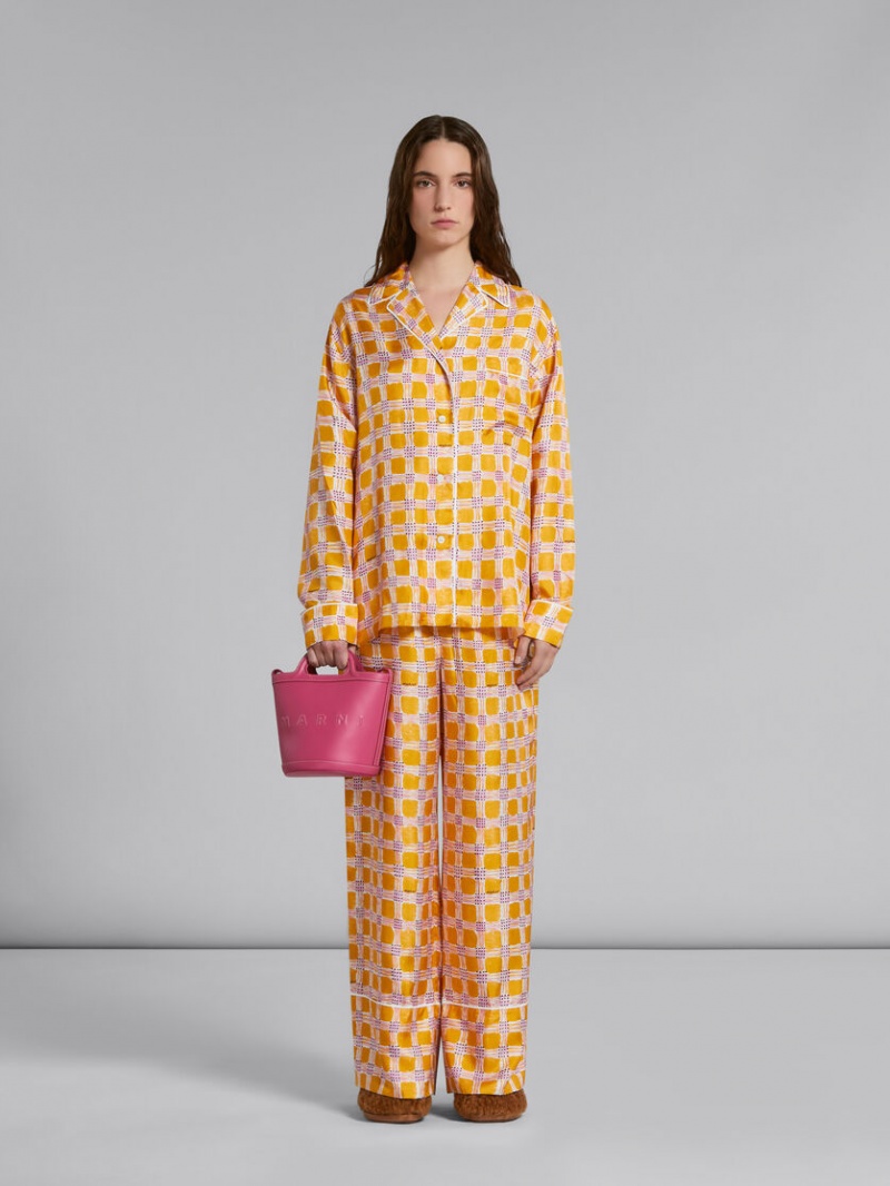 Marni Tropicalia Small Bucket Bag Cuero Rosas | DMXVO86439