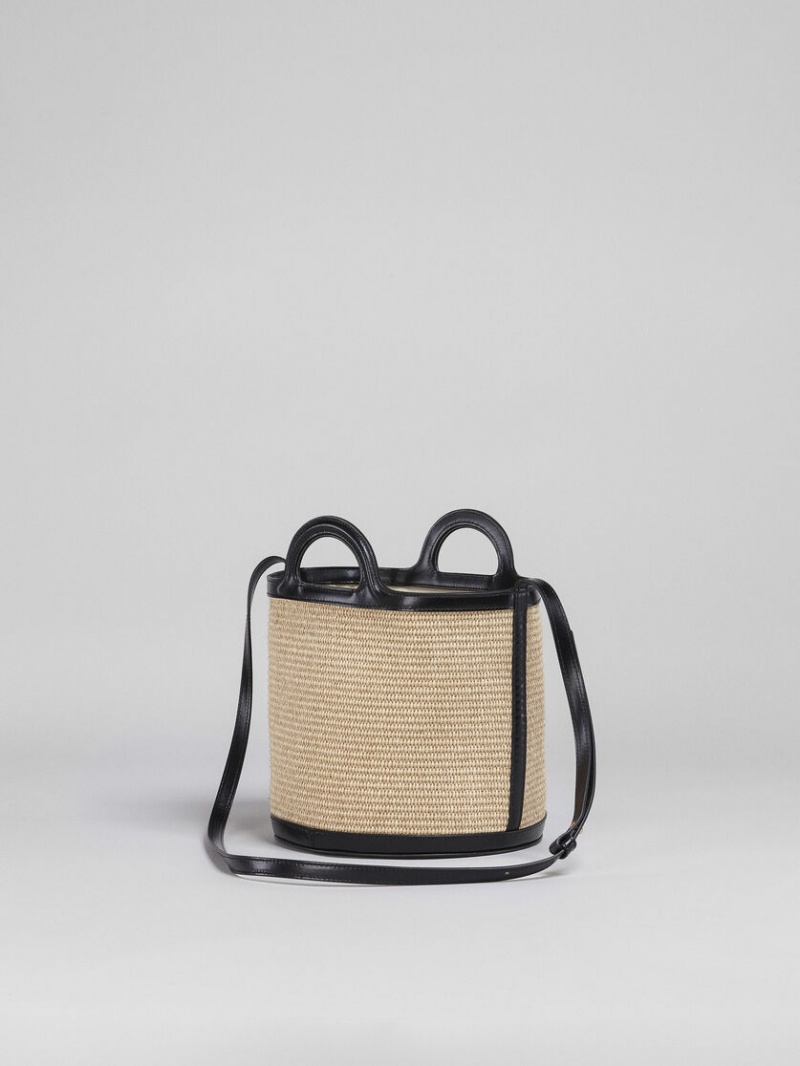 Marni Tropicalia Small Bucket Bag Cuero And Raffia Negros | LMXTR47421
