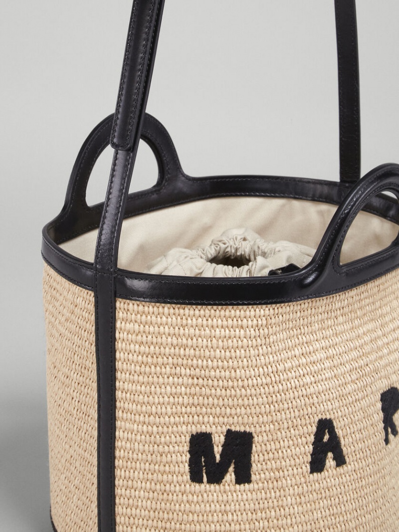 Marni Tropicalia Small Bucket Bag Cuero And Raffia Negros | LMXTR47421