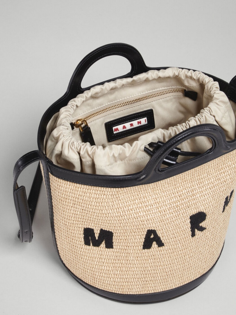 Marni Tropicalia Small Bucket Bag Cuero And Raffia Negros | LMXTR47421