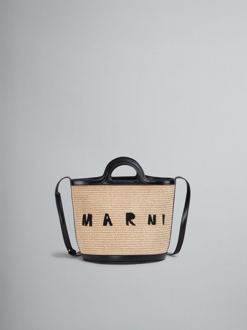 Marni Tropicalia Small Bucket Bag Cuero And Raffia Negros | LMXTR47421