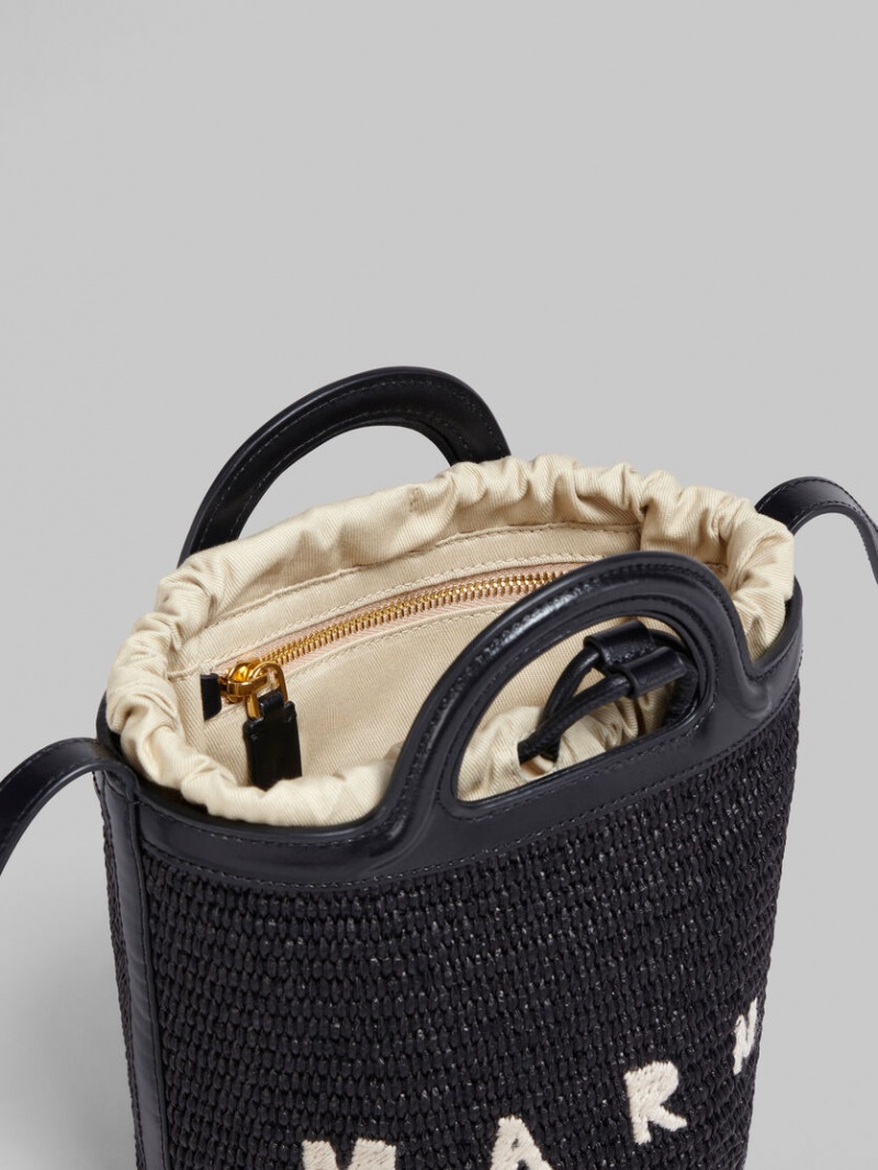 Marni Tropicalia Small Bucket Bag Cuero And Raffia Negros | MXCVG83301