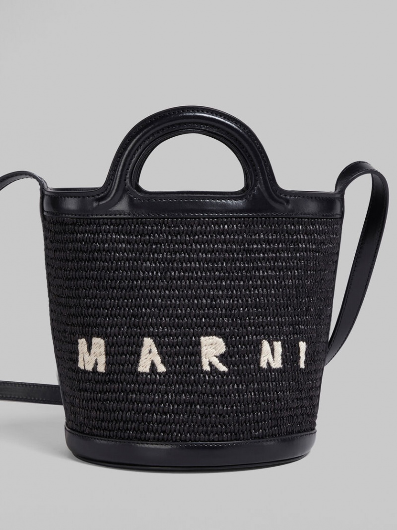 Marni Tropicalia Small Bucket Bag Cuero And Raffia Negros | MXCVG83301