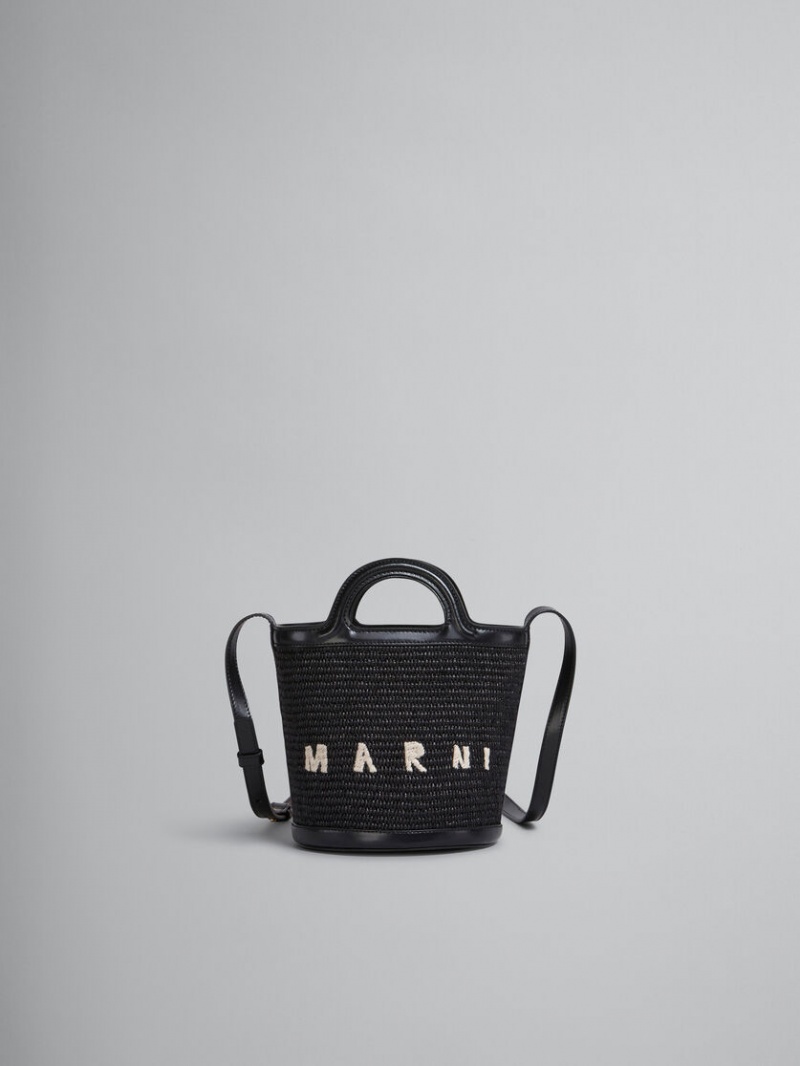 Marni Tropicalia Small Bucket Bag Cuero And Raffia Negros | MXCVG83301