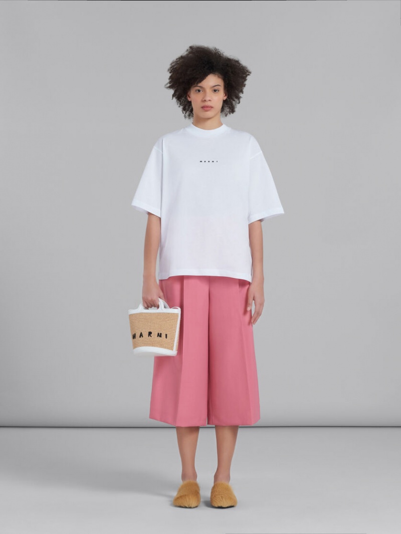 Marni Tropicalia Small Bucket Bag Cuero And Raffia Blancos | MXCIF17462