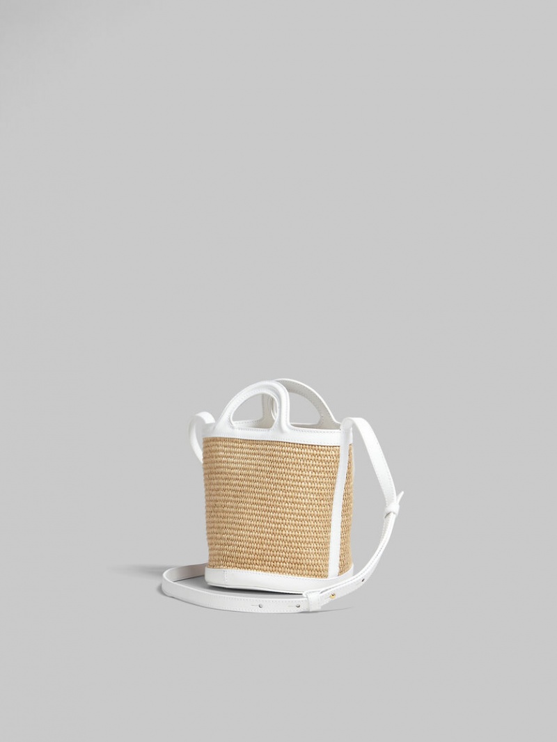 Marni Tropicalia Small Bucket Bag Cuero And Raffia Blancos | MXCIF17462