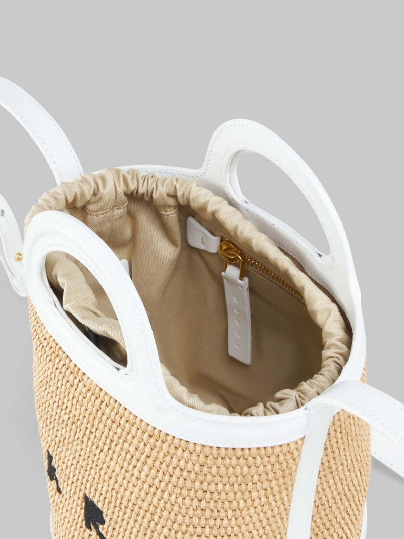 Marni Tropicalia Small Bucket Bag Cuero And Raffia Blancos | MXCIF17462