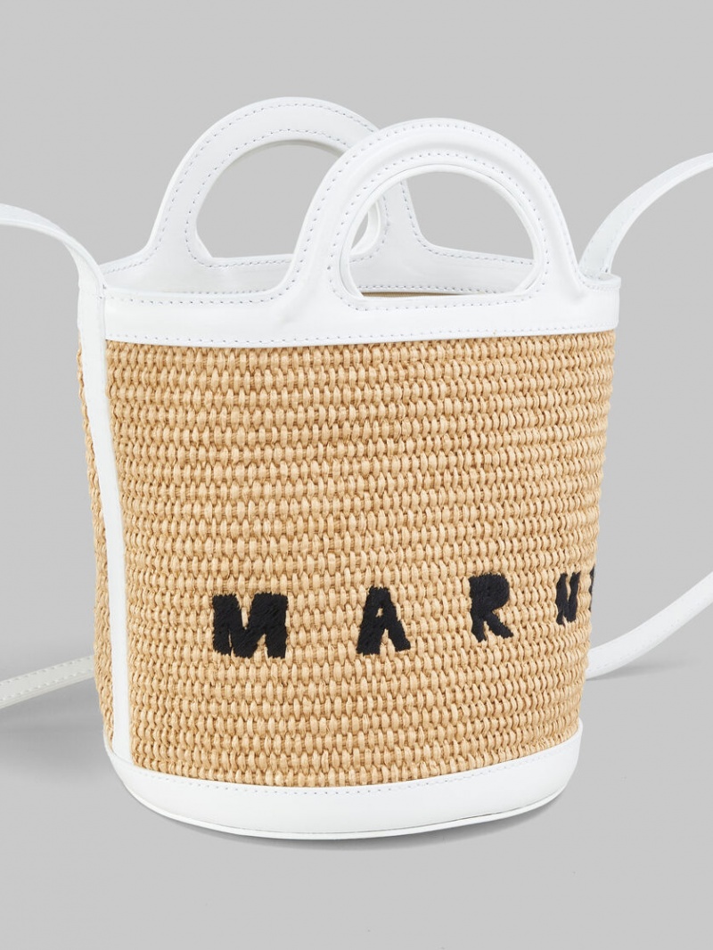 Marni Tropicalia Small Bucket Bag Cuero And Raffia Blancos | MXCIF17462