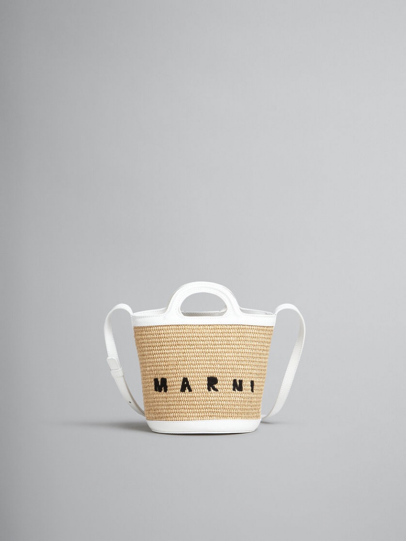 Marni Tropicalia Small Bucket Bag Cuero And Raffia Blancos | MXCIF17462