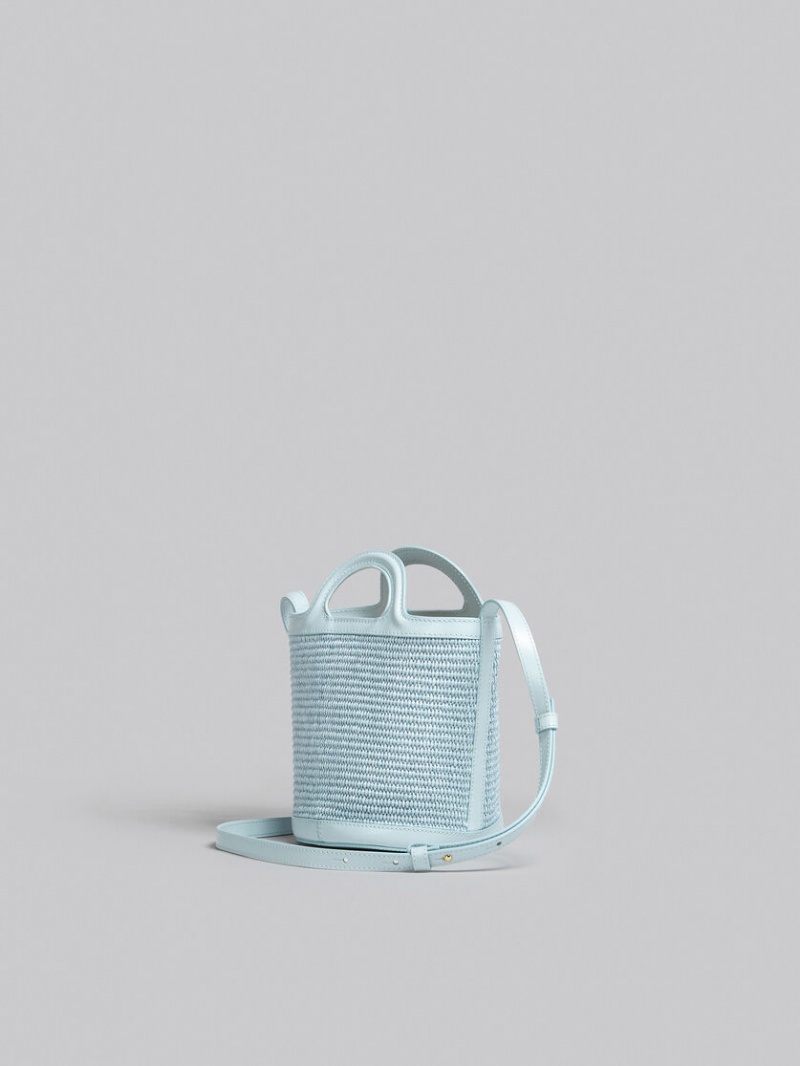 Marni Tropicalia Small Bucket Bag Cuero And Raffia Azules Claro | BMXSO33338