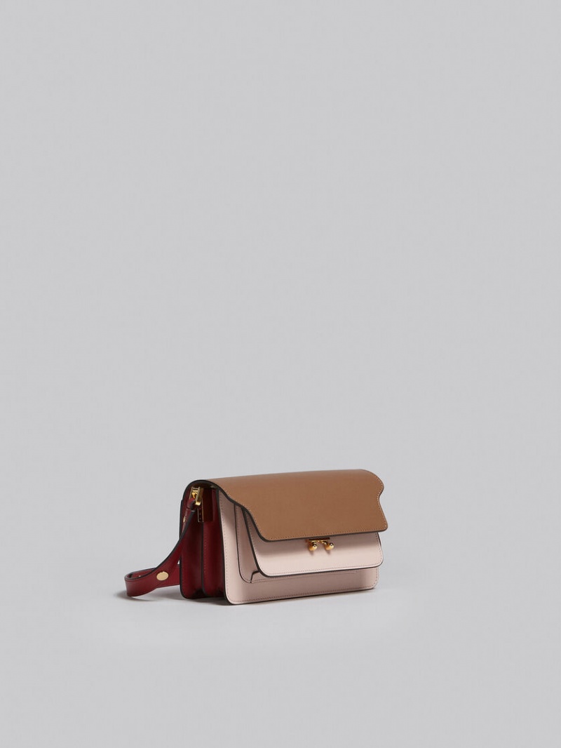 Marni Trunk Bag E/W Cuero Marrom Rosas Rojos | ZMXNQ98561
