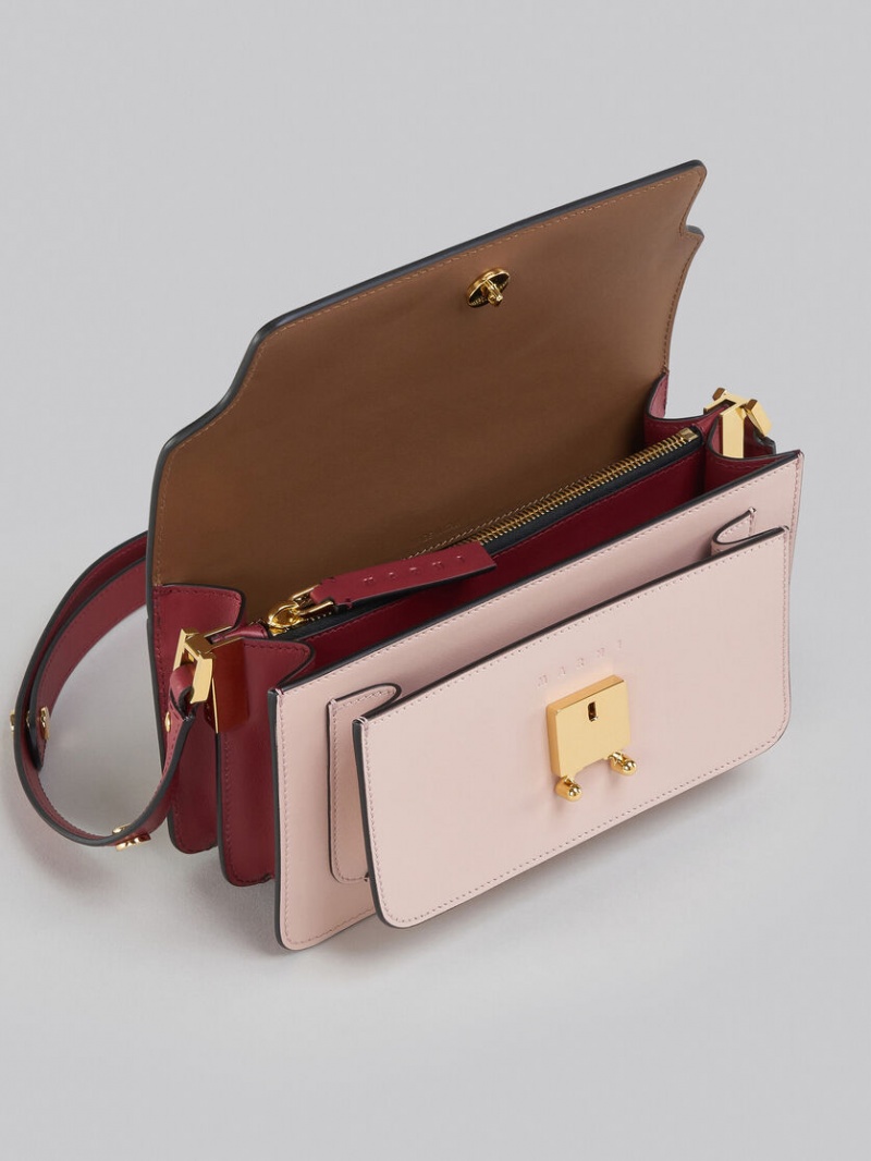 Marni Trunk Bag E/W Cuero Marrom Rosas Rojos | MXJVR59530