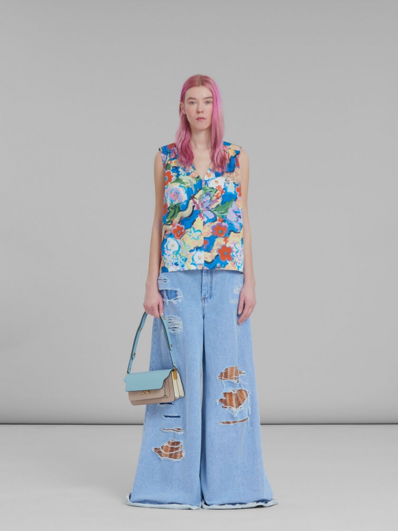 Marni Trunk Bag E/W Saffiano Cuero Azules Claro Beige | MXCVG42195