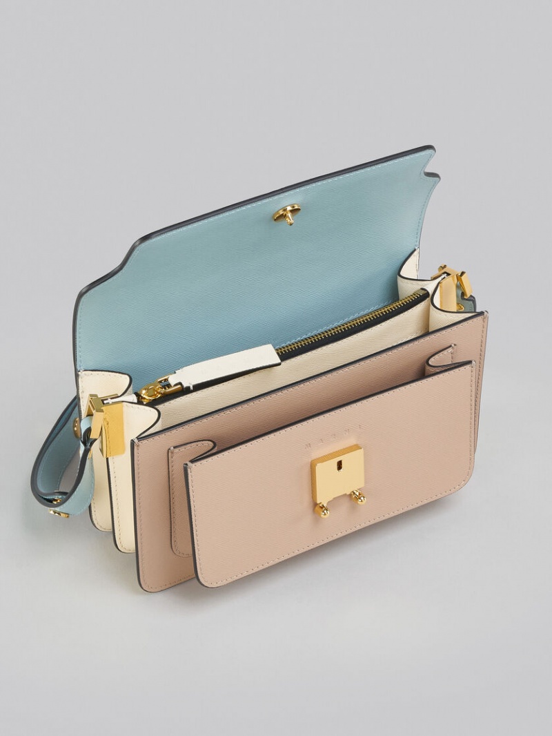 Marni Trunk Bag E/W Saffiano Cuero Azules Claro Beige | MXCVG42195