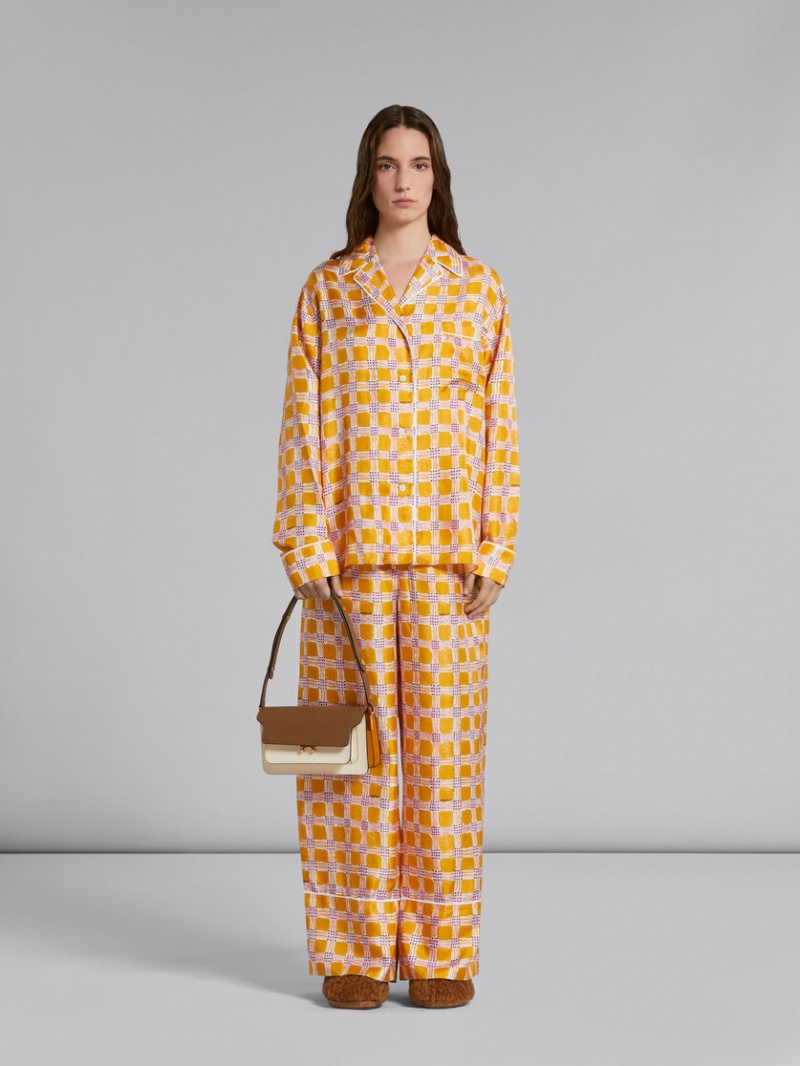 Marni Trunk Bag E/W Saffiano Cuero Marrom Blancos Naranjas | MXDFL12166