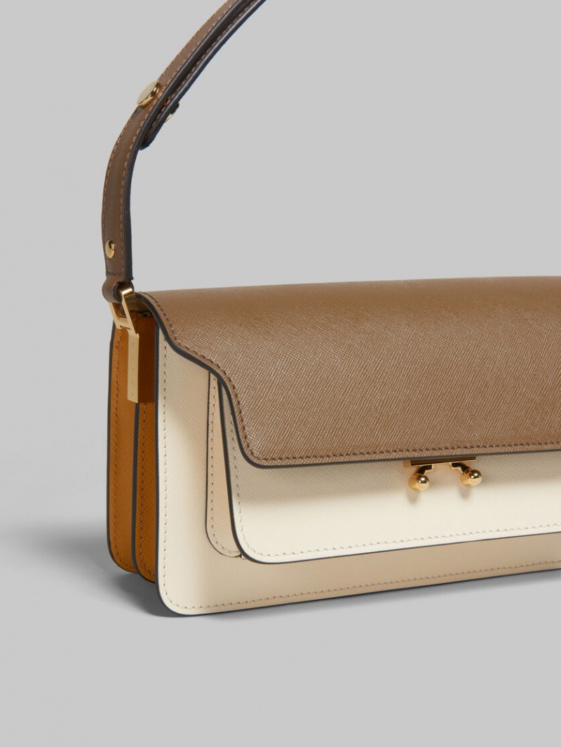 Marni Trunk Bag E/W Saffiano Cuero Marrom Blancos Naranjas | MXDFL12166