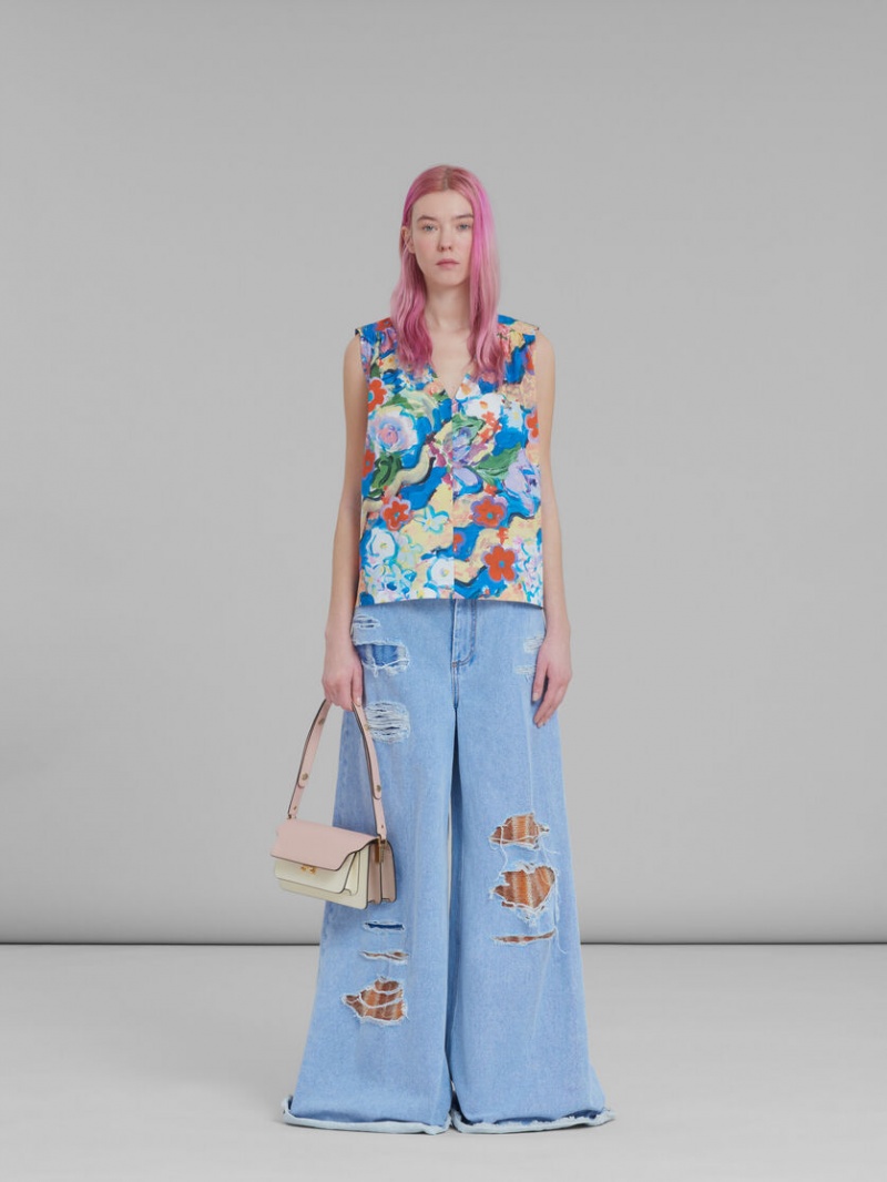 Marni Trunk Bag E/W Saffiano Cuero Rosas Blancos | MXCIF71966