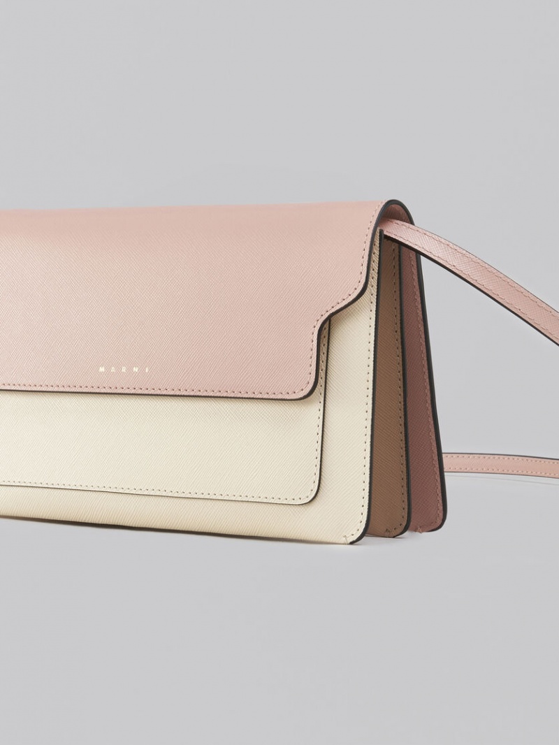 Marni Trunk Clutch Cuero Rosas Blancos Beige | MXEAH34555