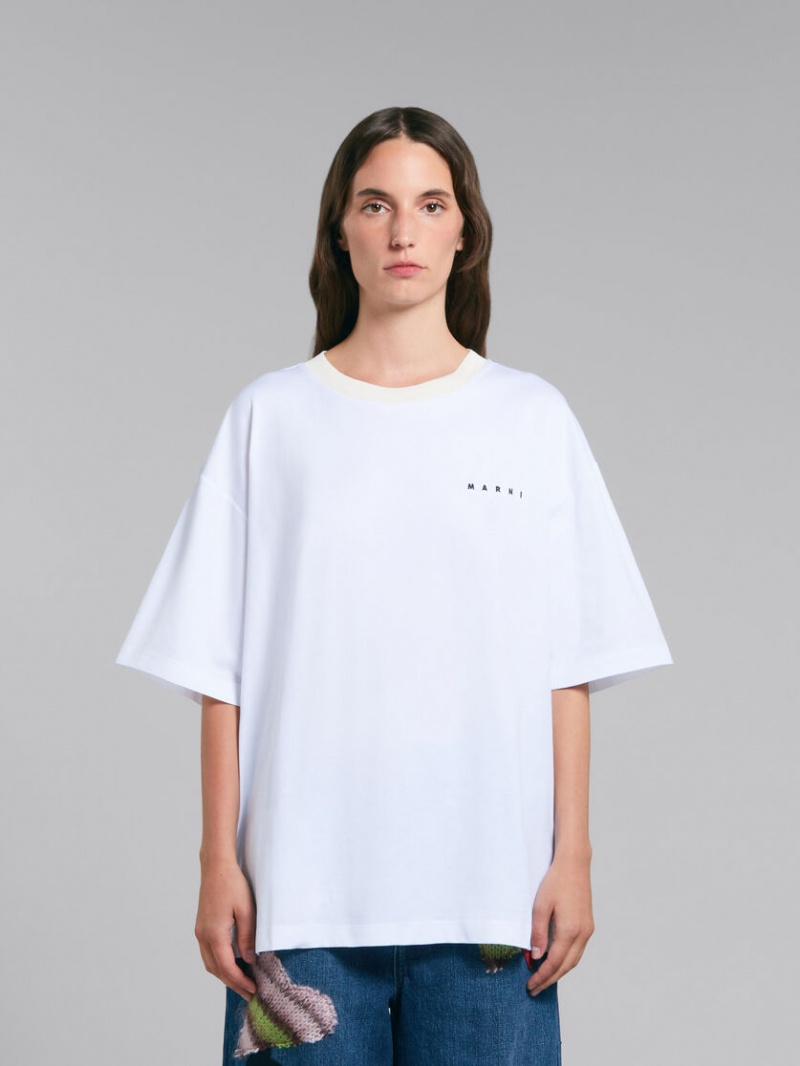 Marni T-shirt With Hearts Print Blancos | MXJBT32897