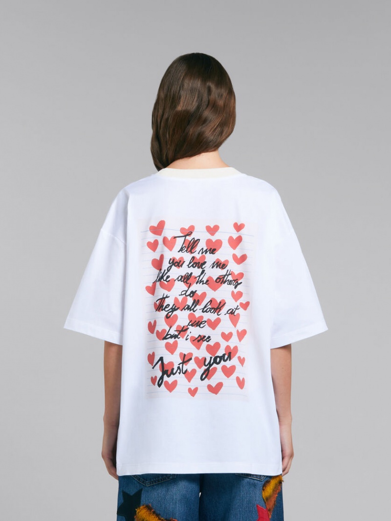 Marni T-shirt With Hearts Print Blancos | MXJBT32897