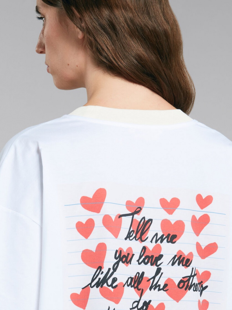Marni T-shirt With Hearts Print Blancos | MXJBT32897
