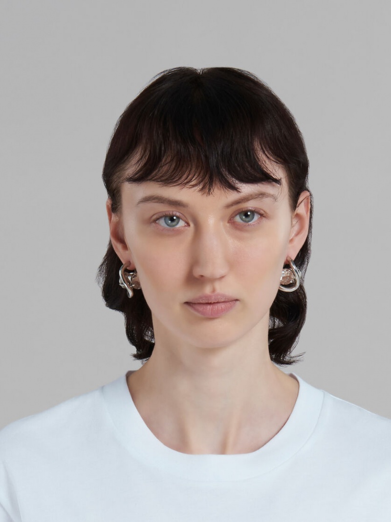 Marni Twisted Hoop With Rhinestone Details Plateados | YMXGT29765