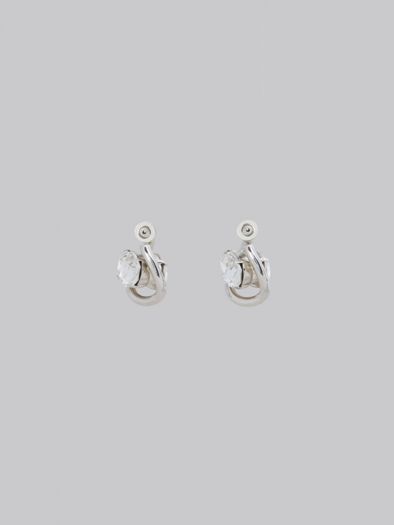 Marni Twisted Hoop With Rhinestone Details Plateados | YMXGT29765