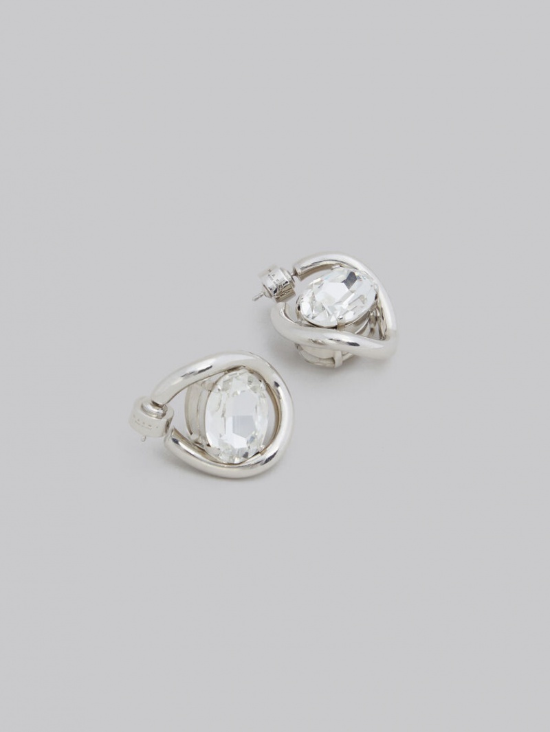Marni Twisted Hoop With Rhinestone Details Plateados | YMXGT29765