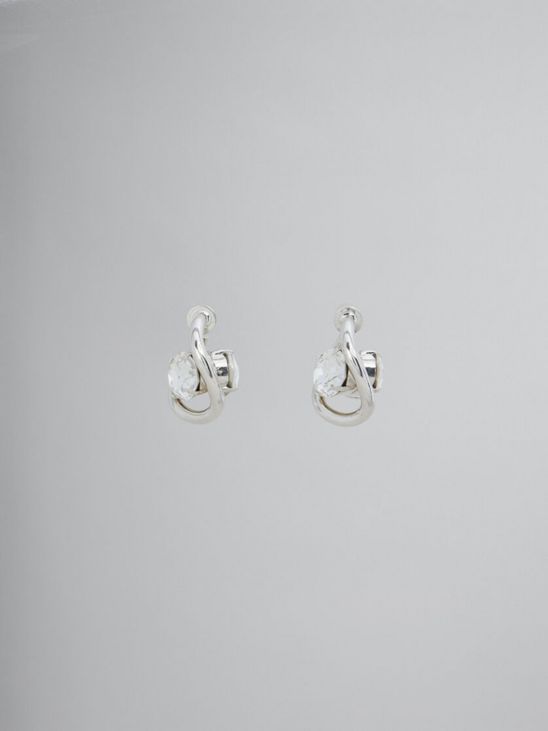 Marni Twisted Hoop With Rhinestone Details Plateados | YMXGT29765