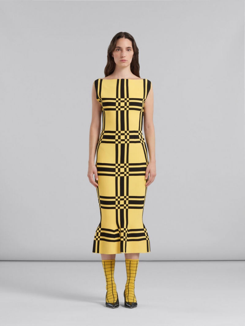 Marni Viscose Sheath With Maxi Check Amarillos | EMXHC31972