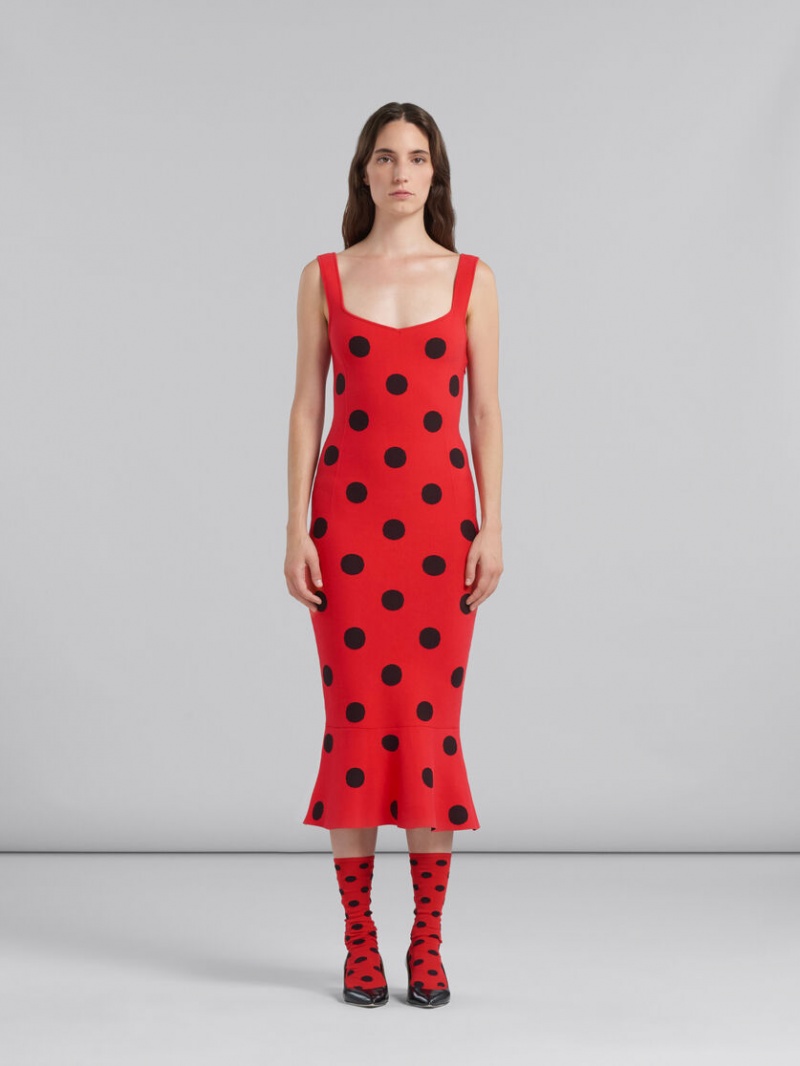 Marni Viscose Sheath With Polka Dots Rojos | MMXHR73450