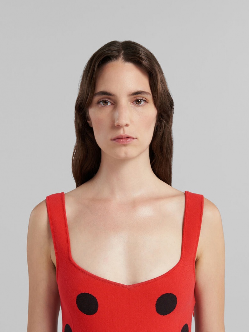 Marni Viscose Sheath With Polka Dots Rojos | MMXHR73450