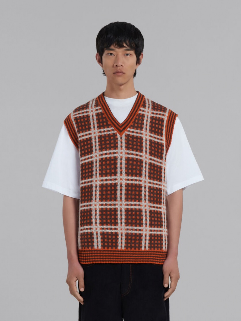 Marni V-neck Vest With '50s Check Rojos | MXQAV48312