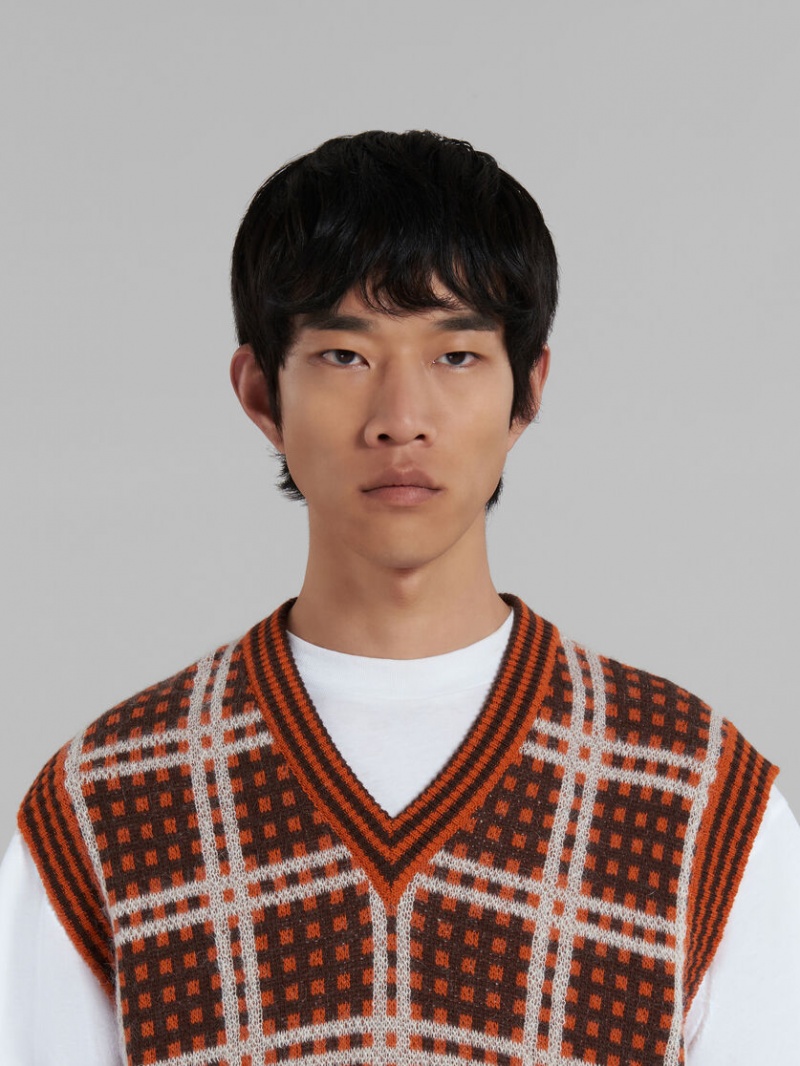 Marni V-neck Vest With '50s Check Rojos | MXQAV48312