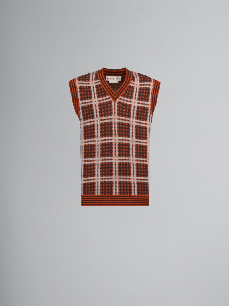 Marni V-neck Vest With \'50s Check Rojos | MXQAV48312